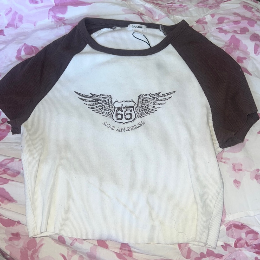 Top is from garage, size small, brown and white, very stylish